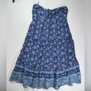Rare J. Crew Vintage Blue Floral Boho Cottage Core Strapless Midi Dress Medium